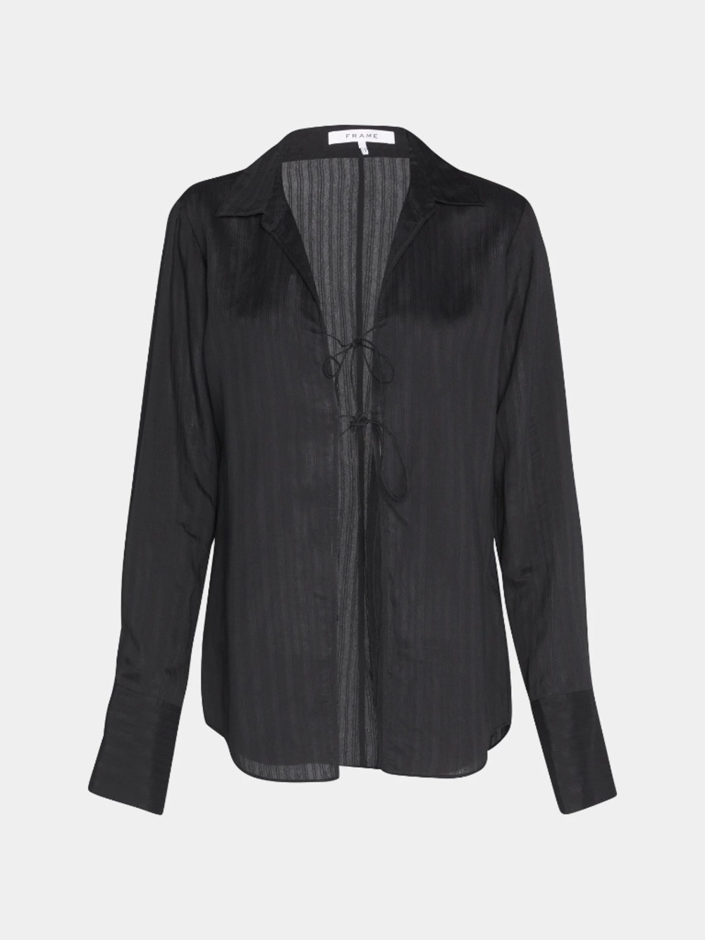 FRAME Delicate Tie Front Striped Top In Noir - Size Small